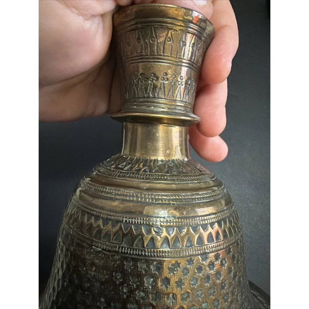 Antique Old Fine Silver Inlay Bidri Work Iron Hookah Base Pot Collectible!!